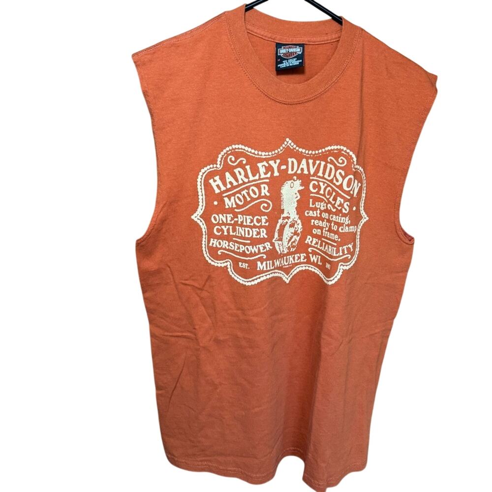 Vintage Harley-Davidson Orange Muscle Tank Men’s M – Chicken & Eagle Graphic